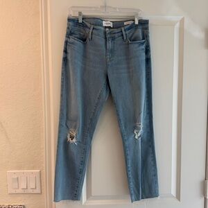 Frame Denim Light Blue Distressed Straight Leg Jeans